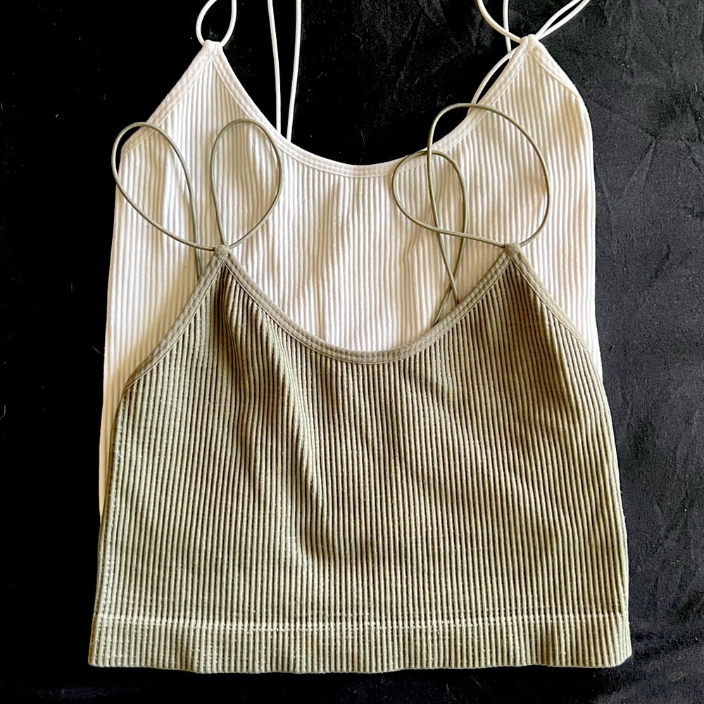 Zara Seamless Ribbed Bralette Crop Top 2-Pack (Green and White)